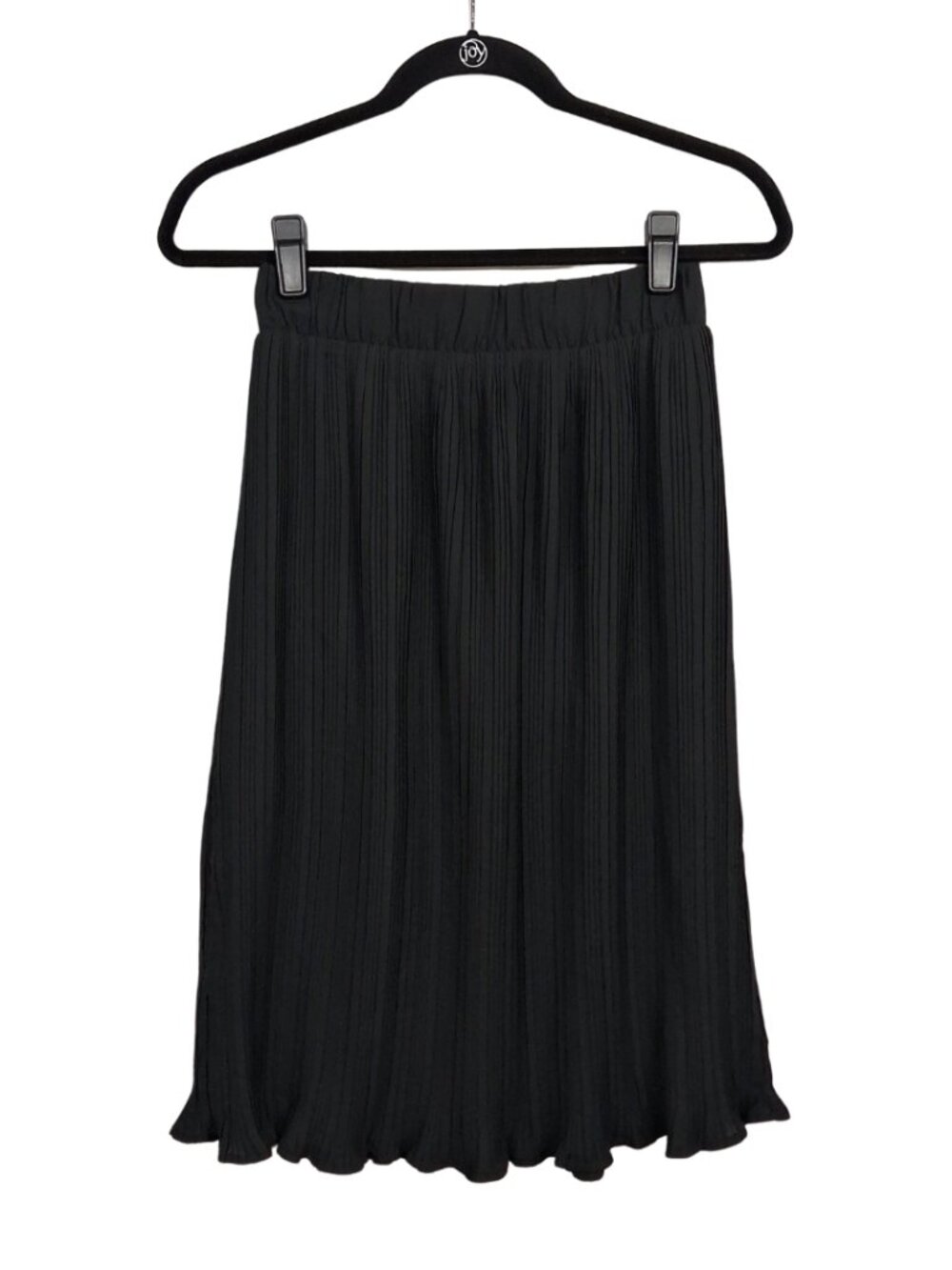 PLEIONE Pleated Skirt Pull On Black Ribbed Midi Stretchy Classic Small